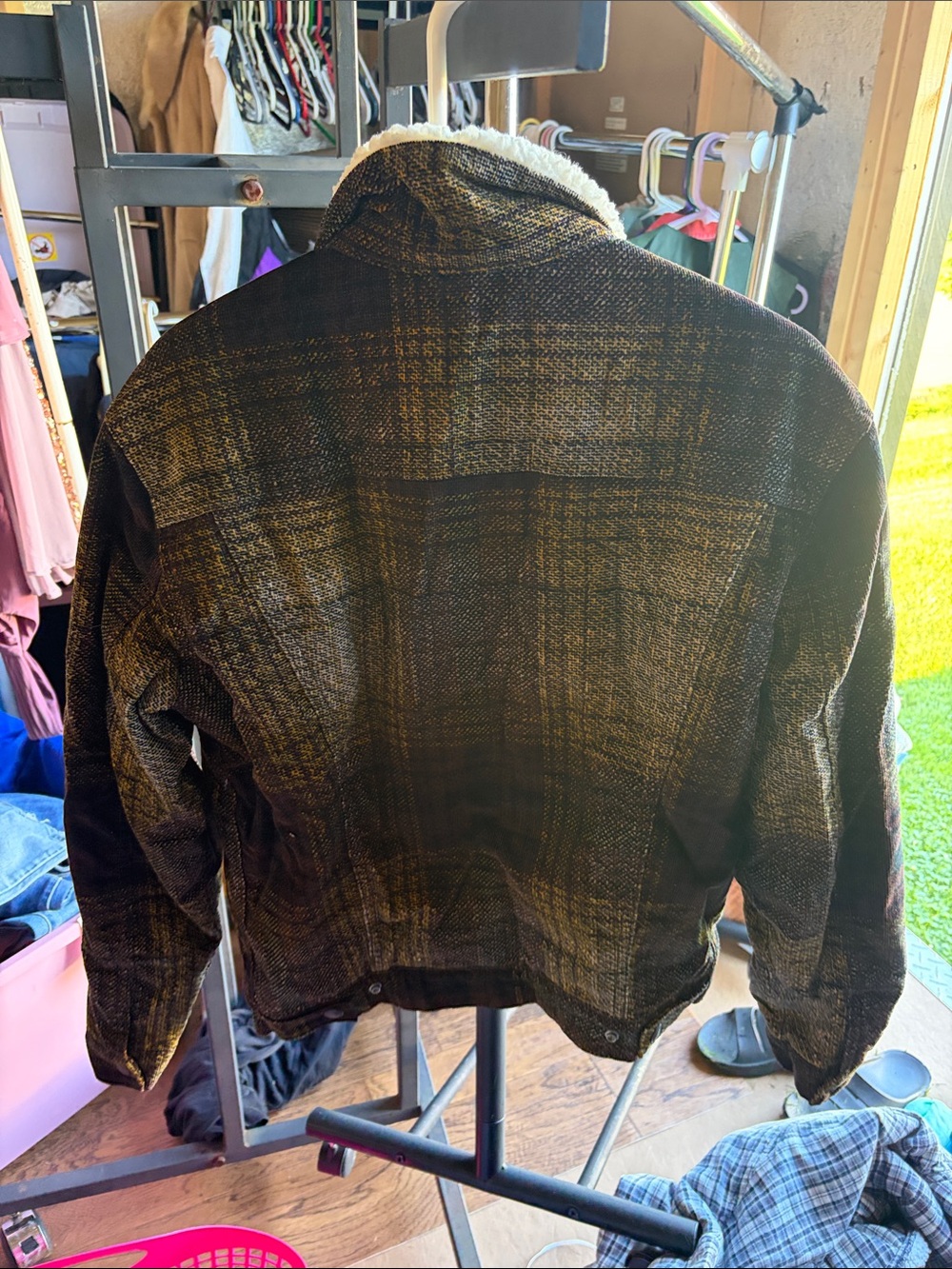 LEVIS Corduroy Sherpa Trucker Jacket Textured Plaid Tinsel Brown Men Medium Vtg - Picture 3 of 3